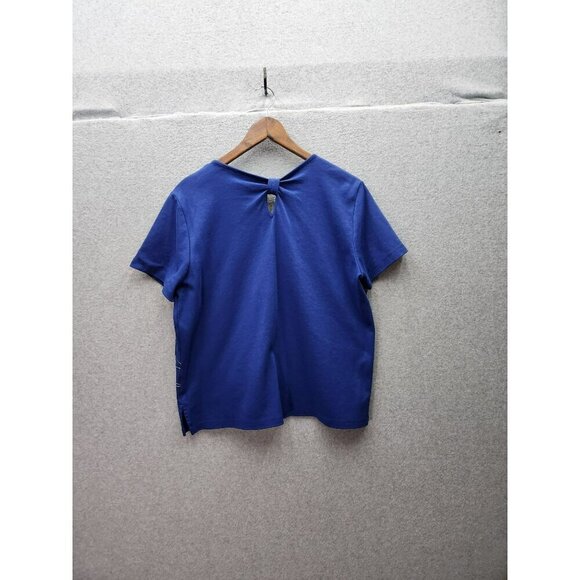 Alfred Dunner Womens Blue Tropical Print Cotton Blend Short Sleeve Top Size M - Picture 3 of 5